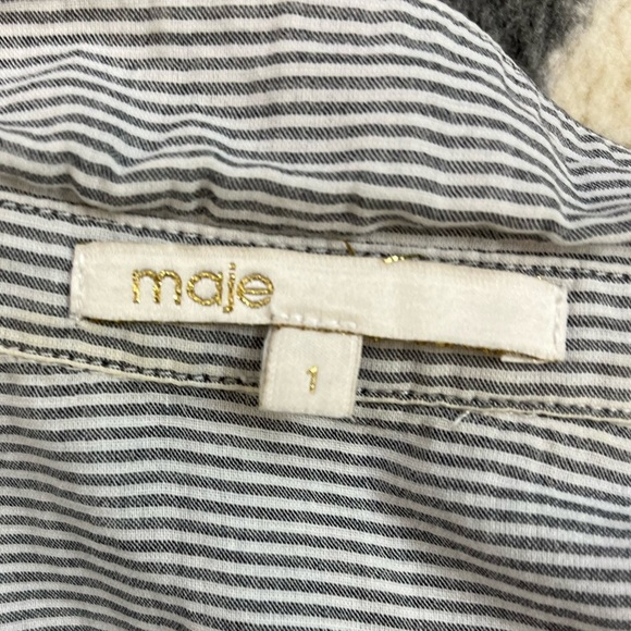 Maje Gray & White Striped 100% Cotton Button Down Long Sleeve Top Sz. 1 (S) - Picture 6 of 8